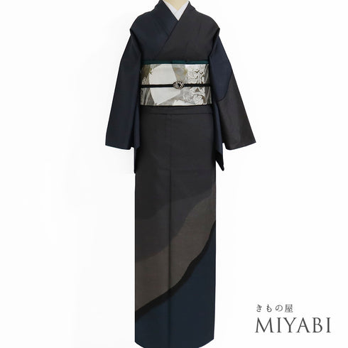 付下げ リサイクル 身丈162.4cm 裄68.8cm 袷 道長取り風柄 紬 多色 Lサイズ お洒落 正絹 広衿 Sランク