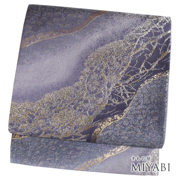 袋帯 リサイクル 帯丈456cm 六通 パープル Lサイズ 正絹 Sランク フォーマル お洒落