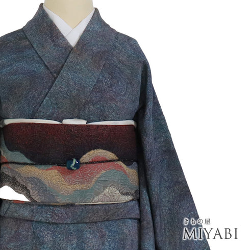 小紋 リサイクル 身丈156.7cm 裄63.2cm 袷 流水柄 多色 Mサイズ お洒落 カジュアル 正絹 広衿 Sランク