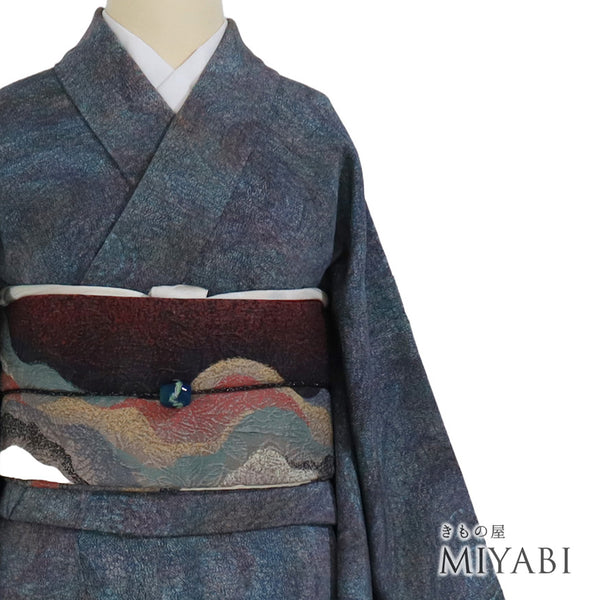 小紋 リサイクル 身丈156.7cm 裄63.2cm 袷 流水柄 多色 Mサイズ お洒落 カジュアル 正絹 広衿 Sランク