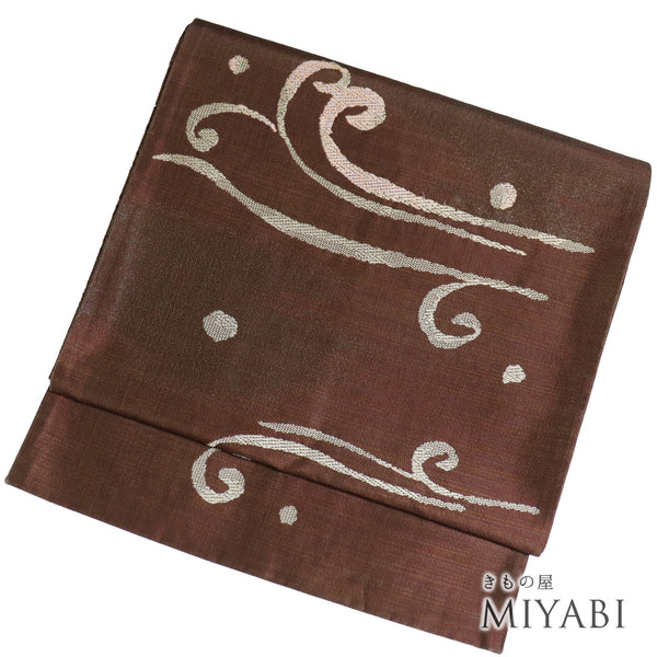 袋名古屋帯 リサイクル 帯丈364cm 六通 ブラウン Mサイズ ポリエステル Sランク カジュアル お洒落
