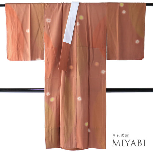 長襦袢 リサイクル 長襦袢 身丈122.5cm 裄64.4cm 袷 ぼかし 花柄 オレンジ Sサイズ お洒落 しつけ糸 正絹 袖無双 Sランク