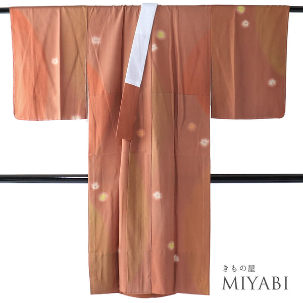 長襦袢 リサイクル 長襦袢 身丈122.5cm 裄64.4cm 袷 ぼかし 花柄 オレンジ Sサイズ お洒落 しつけ糸 正絹 袖無双 Sランク