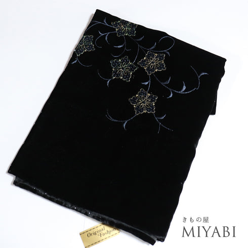 ショール リサイクル ブラック ポリエステル Sランク ベルベット 花柄