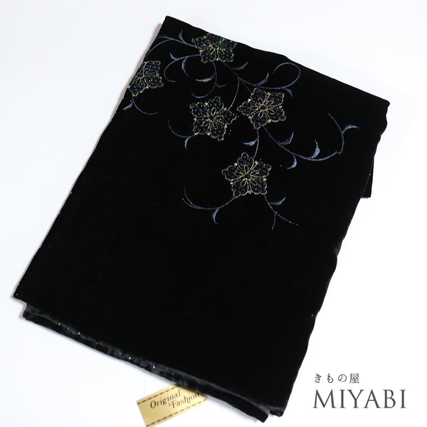ショール リサイクル ブラック ポリエステル Sランク ベルベット 花柄