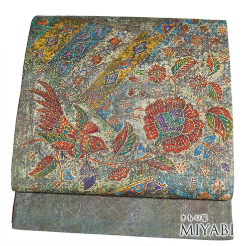 袋帯 リサイクル 帯丈432cm ポイント柄 花や鳥柄 紬 多色 Sサイズ 正絹 新品・未使用品 お洒落