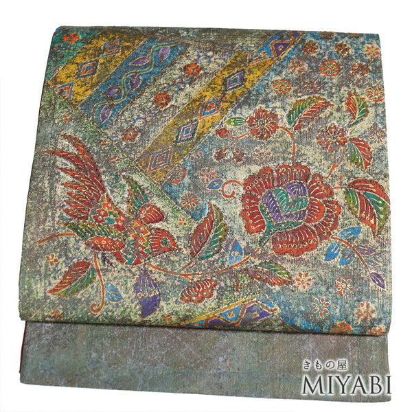 袋帯 リサイクル 帯丈432cm ポイント柄 花や鳥柄 紬 多色 Sサイズ 正絹 新品・未使用品 お洒落