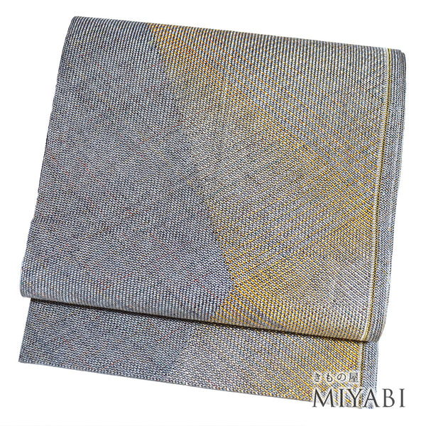 名古屋帯 リサイクル 帯丈364cm 全通 グレー Mサイズ 正絹 Sランク お洒落 カジュアル