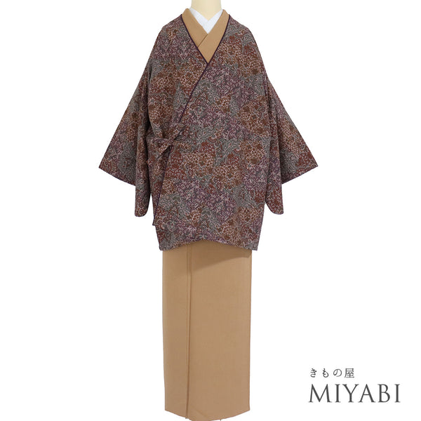 道中着 リサイクル 身丈80cm 裄67cm 袷 既製品 裂取り柄 多色 Lサイズ お洒落 カジュアル ポリエステル 洗える着物 Sランク