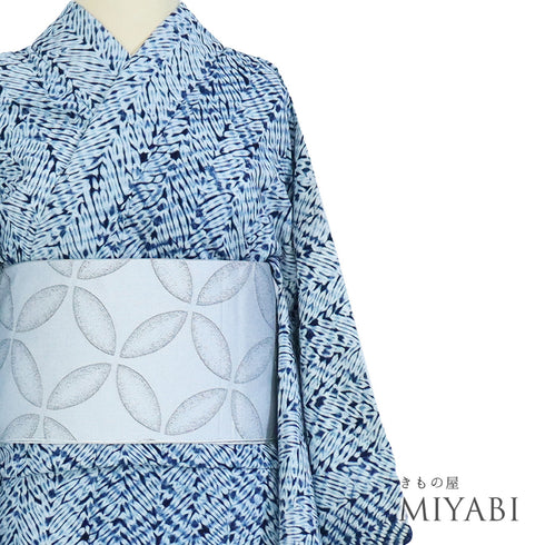 浴衣 リサイクル 夏着物 身丈159.8cm 裄66.2cm 夏物 絞り 杢目絞り ネイビー Mサイズ カジュアル 木綿 洗える着物 バチ衿 Cランク