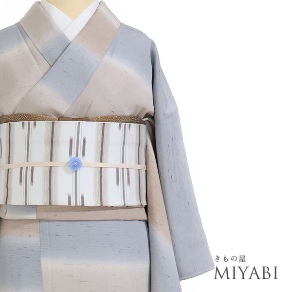 紬 リサイクル 身丈159.5cm 裄63.2cm 袷 横段染め 本草木染め ぜんまい紬 多色 Mサイズ お洒落 カジュアル 証紙 しつけ糸 正絹 広衿 Sランク