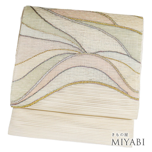 名古屋帯 リサイクル 帯丈366cm ポイント柄 夏物 ベージュ Mサイズ 混合 Sランク お洒落