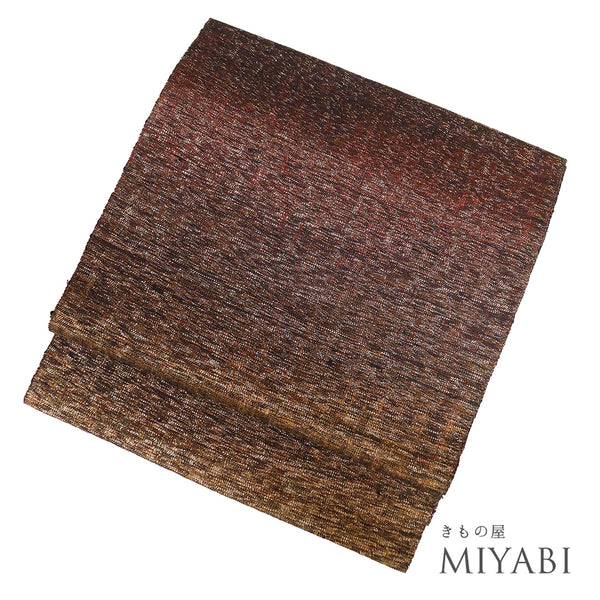 名古屋帯 リサイクル 帯丈357cm 全通 金ラメ 華翔苑 ブラウン Sサイズ 正絹 Sランク お洒落