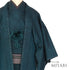 アンサンブル 男物 リサイクル 身丈144cm 裄70.6cm 羽織丈93cm 袷 紬 グリーン Sサイズ お洒落 カジュアル しつけ糸 正絹 棒衿 Sランク