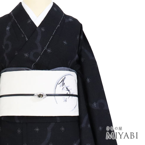 紬 リサイクル 身丈159cm 裄66.8cm 袷 雪輪柄 ブラック Mサイズ カジュアル お洒落 しつけ糸 正絹 広衿 Sランク