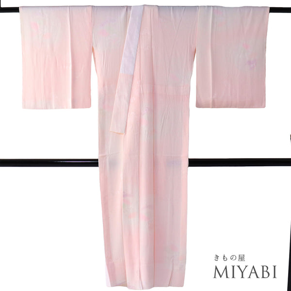 長襦袢 リサイクル 長襦袢 身丈131.8cm 裄66.8cm 袷 波頭の地紋 ピンク Lサイズ 正絹 袖無双 Aランク