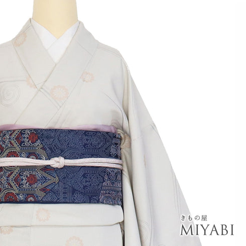 小紋 リサイクル 身丈153.8cm 裄64.8cm 袷 お召 菊やデザイン鶴 パールトーン加工 グレー Sサイズ お洒落 正絹 広衿 Sランク