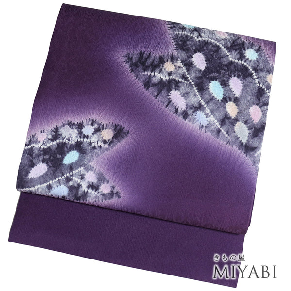 名古屋帯 リサイクル 帯丈391cm ポイント柄 絞り パープル Lサイズ 正絹 新品・未使用品 お洒落