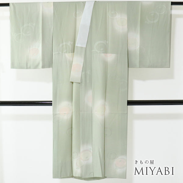 長襦袢 リサイクル 長襦袢 身丈128cm 裄63cm 袷 菊柄 グリーン Sサイズ 正絹 Sランク