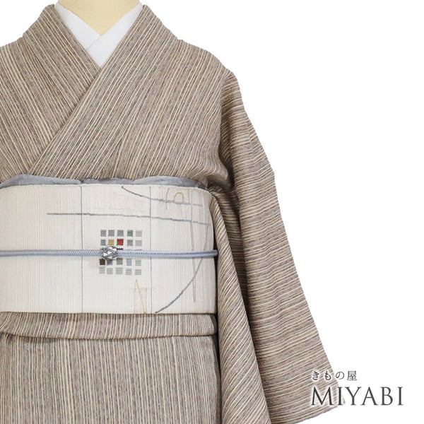 小紋 リサイクル 身丈157cm 裄62.4cm 袷 デザイン縞柄 多色 Mサイズ お洒落 カジュアル 正絹 広衿 Sランク