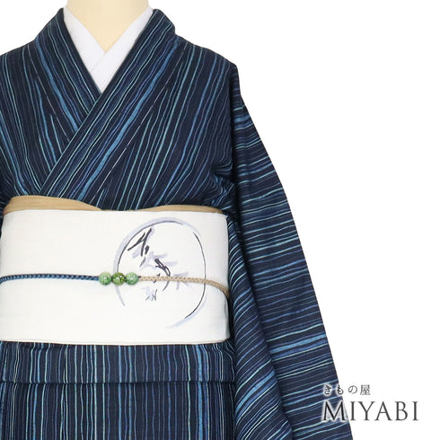 紬 リサイクル 身丈157cm 裄66.4cm 袷 よろけ間道 ネイビー Mサイズ カジュアル お洒落 証紙 しつけ糸 正絹 広衿 Sランク