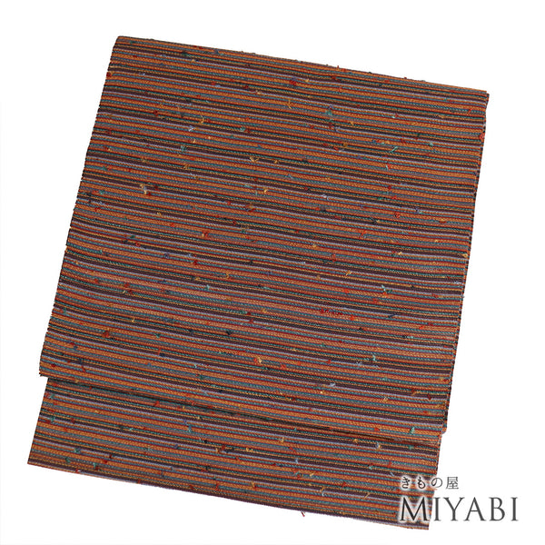 名古屋帯 リサイクル 帯丈372cm 六通 綴れ帯 横縞柄 多色 サイズ 正絹 Sランク お洒落