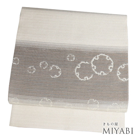 袋帯 リサイクル 帯丈438cm 六通 ボーダー柄 雪輪柄 ベージュ Mサイズ 正絹 Sランク お洒落