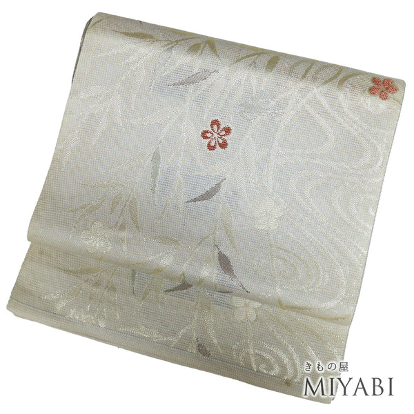 袋帯 リサイクル 帯丈432cm 六通 夏用 小花や柳につばめ柄 ゴールド Sサイズ 不明 Sランク カジュアル