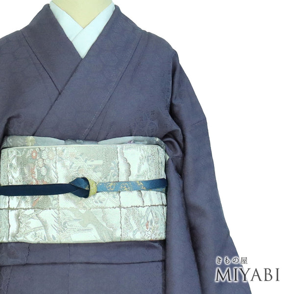 色無地 リサイクル 身丈166cm 裄61.5cm 袷 ブルー LLサイズ セミフォーマル フォーマル 一つ紋 正絹 広衿 地紋あり Sランク