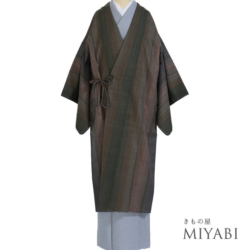 道中着 リサイクル 身丈118cm 裄63.6cm 袷 ロング丈 縞柄 吉澤与市 多色 Sサイズ お洒落 正絹 新品・未使用品