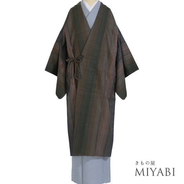 道中着 リサイクル 身丈118cm 裄63.6cm 袷 ロング丈 縞柄 吉澤与市 多色 Sサイズ お洒落 正絹 新品・未使用品