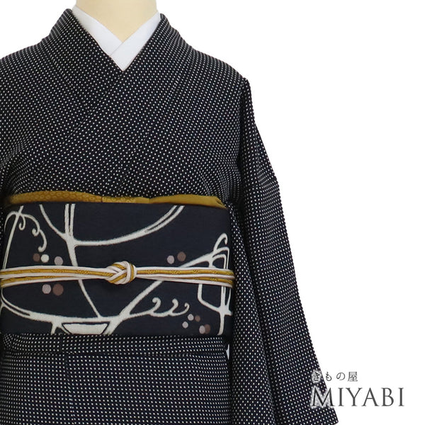 小紋 リサイクル 身丈158.4cm 裄62.8cm 袷 ドット柄 ブラック Mサイズ お洒落 カジュアル 不明 広衿 Sランク