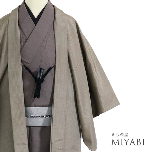 羽織 男物 リサイクル 羽織丈87cm 縞柄 紬 ブラウン Lサイズ お洒落 カジュアル 不明 Sランク