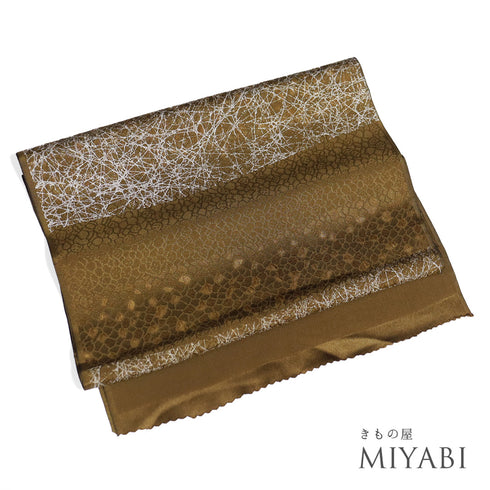 帯揚げ リサイクル お洒落 カジュアル 綸子 正絹 ブラウン 横段 新品・未使用品 AG-1223