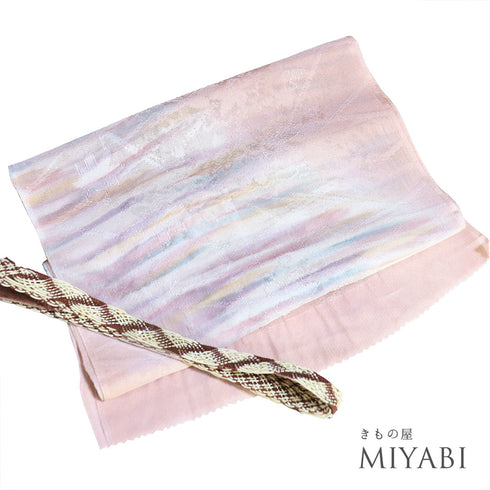 帯締め・帯揚げセット リサイクル カジュアル 平組紐 ちりめん パープル 正絹 新品・未使用品 夏物