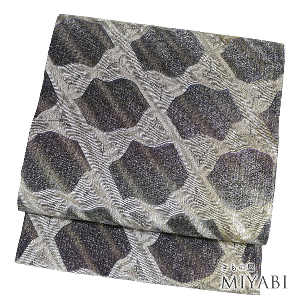 袋帯 リサイクル 帯丈444cm 六通 幾何学柄 多色 Mサイズ 正絹 Sランク セミフォーマル お洒落