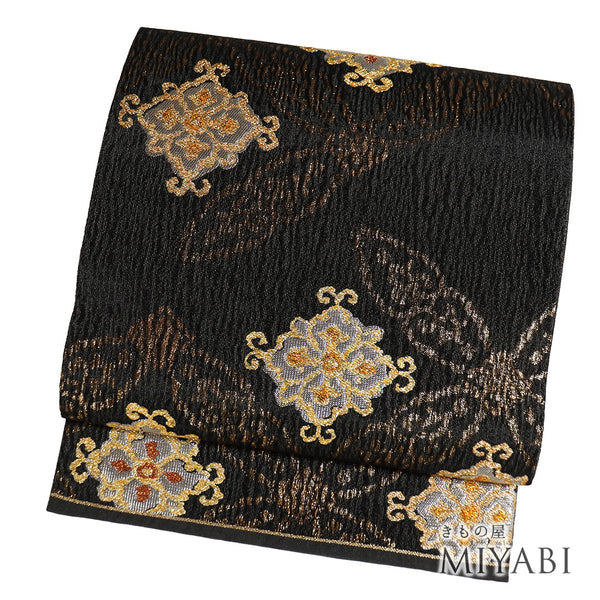 袋帯 リサイクル 帯丈432cm 六通 有職文様 ブラック Sサイズ 正絹 新品・未使用品 セミフォーマル お洒落