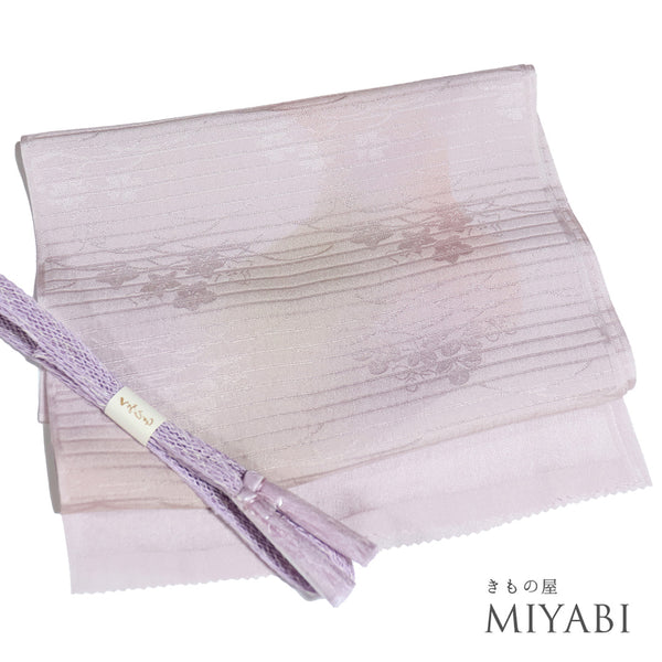 帯締め・帯揚げセット リサイクル 手組紐 ちりめん パープル 正絹 未使用品 花柄