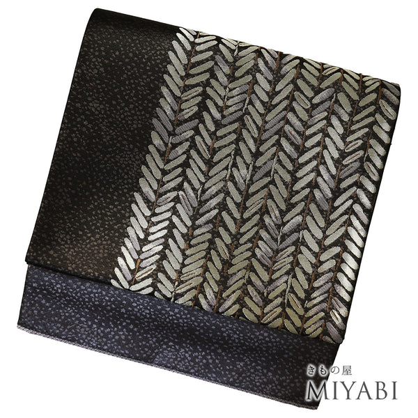 袋帯 リサイクル 帯丈456cm 全通 葉柄 変わりストライプ ガード加工済 多色 Lサイズ 正絹 Sランク お洒落