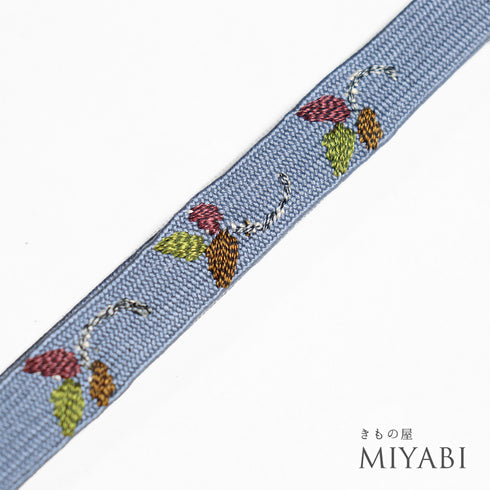 帯締め リサイクル セミフォーマル 平組紐 ブルー 正絹 新品・未使用品 植物柄