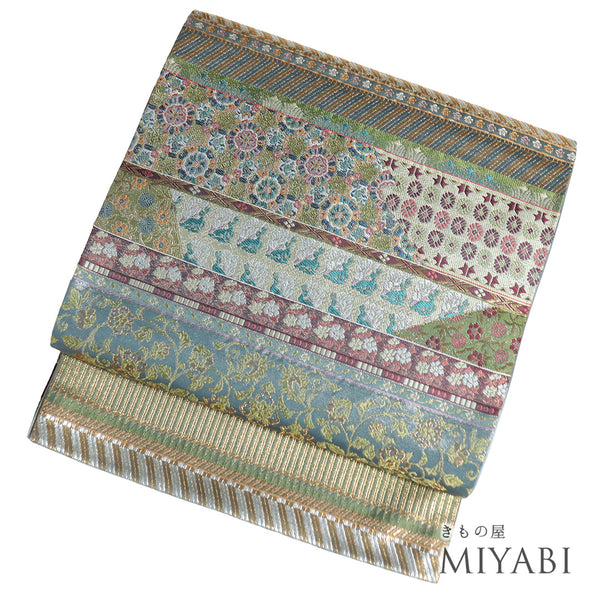 袋帯 リサイクル 帯丈428cm 六通 裂文様 多色 Sサイズ 正絹 Sランク フォーマル お洒落