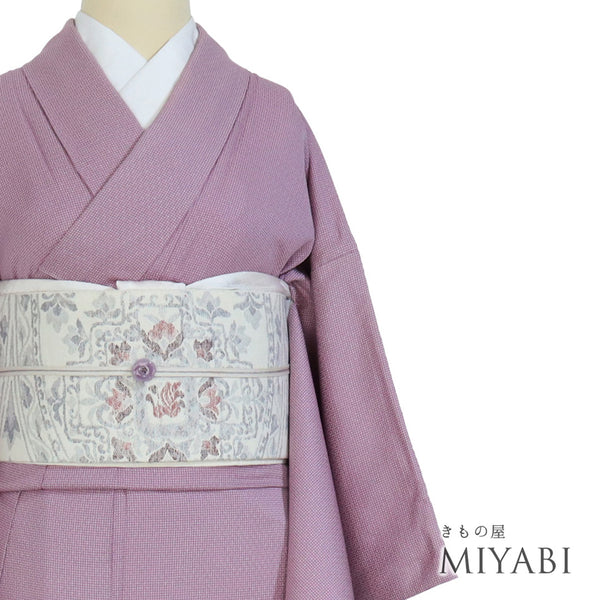 小紋 リサイクル 身丈156.5cm 裄64.2cm 袷 通し柄 胴裏化繊 パープル Mサイズ お洒落 カジュアル 不明 広衿 Sランク