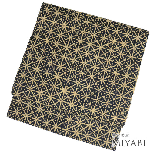 名古屋帯 リサイクル 帯丈365cm 全通 幾何学柄 ネイビー Mサイズ 正絹 Sランク カジュアル お洒落