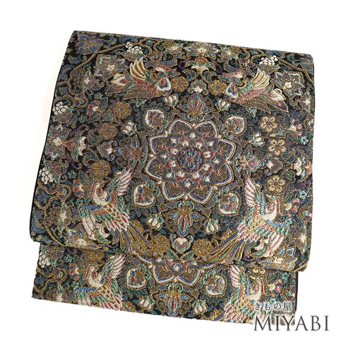 袋帯 リサイクル 帯丈440cm 六通 華紋 鳳凰 ゴールド Mサイズ 正絹 Sランク セミフォーマル フォーマル