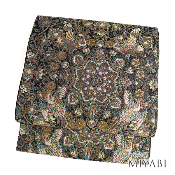 袋帯 リサイクル 帯丈440cm 六通 華紋 鳳凰 ゴールド Mサイズ 正絹 Sランク セミフォーマル フォーマル