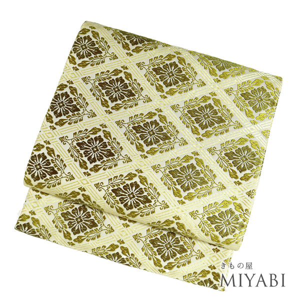 袋帯 リサイクル 帯丈424cm 六通 有職文様 イエロー Sサイズ 正絹 Sランク フォーマル お洒落