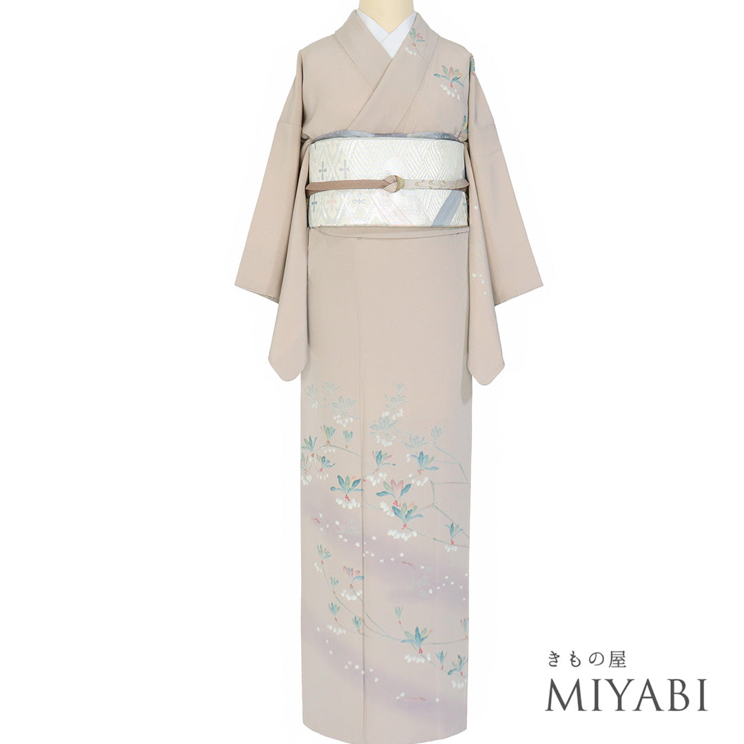 リサイクル着物 訪問着 袷 身丈152.5cm 裄62cm 枝花柄 パールトーン