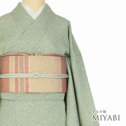 小紋 リサイクル 身丈158.7cm 裄65cm 袷 たたき染め 薬草染め グリーン Mサイズ お洒落 カジュアル 正絹 広衿 Sランク