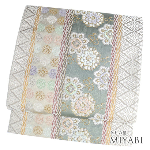 袋帯 リサイクル 帯丈428cm 六通 唐草吉祥文様 多色 Sサイズ 正絹 Sランク フォーマル セミフォーマル