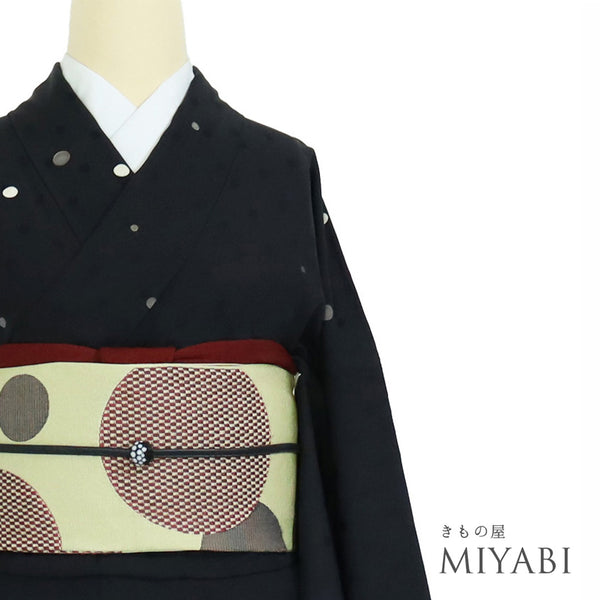 小紋 リサイクル 身丈166cm 裄71.2cm 袷 水玉柄 地紋 箔 ブラック LLサイズ お洒落 カジュアル 正絹 広衿 Sランク